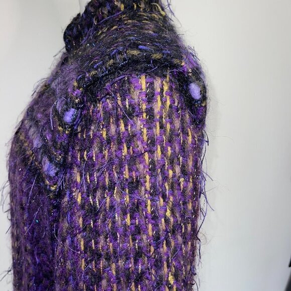 Fiberworks Womens Jacket Size Medium Purple Vintage Handwoven Buttons Pockets - Picture 13 of 16